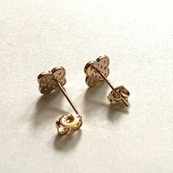14k Real Gold 7 mm Clover Stud Earrings (7 x 7 mm) | Real Gold Earrings | - Picture 3 of 9